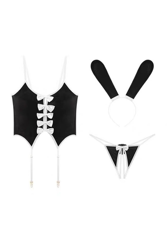 Joychic مجموعة لانجري جميلة من الجوارب الضيقة للبنات الأرنبية باللون الأسود، قابلة للتنفس ومريحة لجميع الفصول