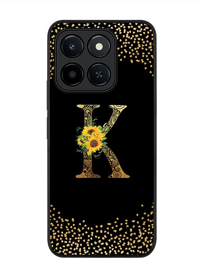 For Honor X6c Case,Slim fit Camera Protection, Shockproof Thin Phone cover  - Custom Floral Monogram - K ( Black )