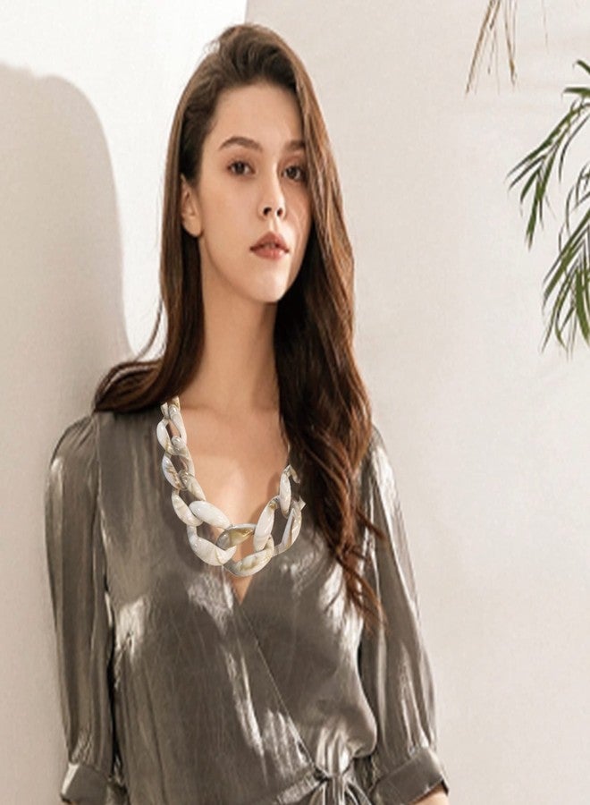 Coiris Statement Chunky Acrylic Chain Link Choker Necklace Fashion Women Collar Necklaces Acrylic Resin Chain Necklace(N0097-Texture Beige) - Image 3