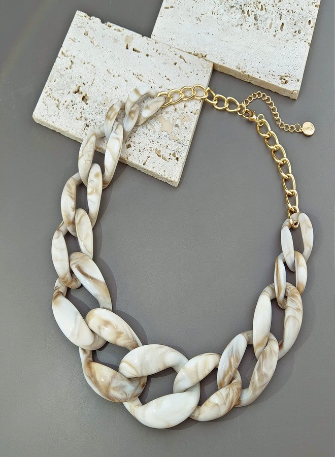 Coiris Statement Chunky Acrylic Chain Link Choker Necklace Fashion Women Collar Necklaces Acrylic Resin Chain Necklace(N0097-Texture Beige) - Image 4