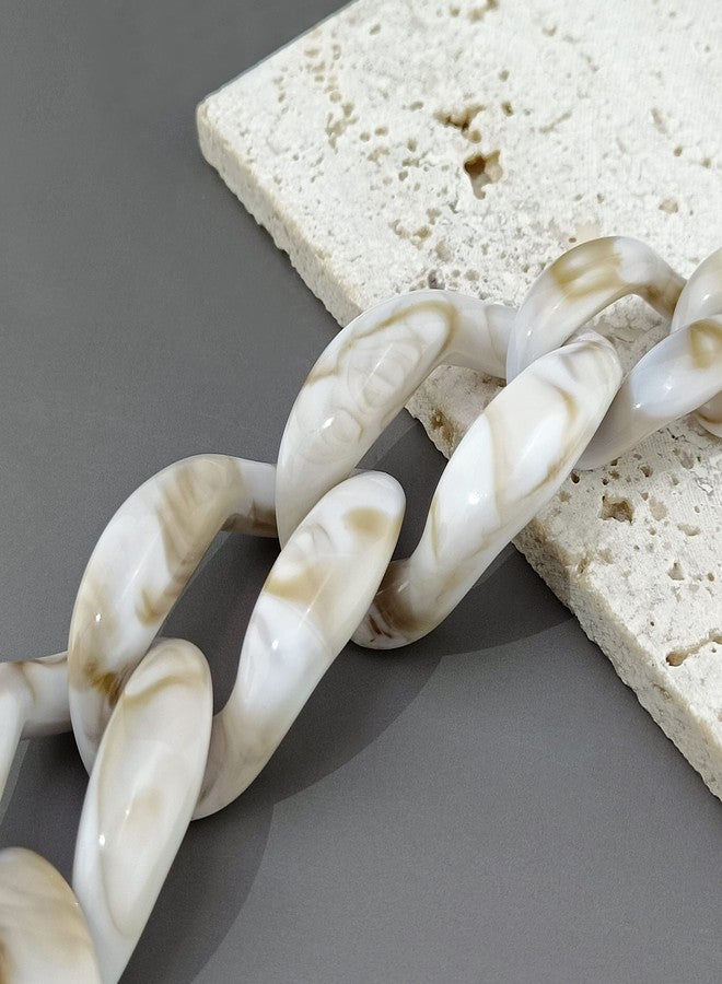 Coiris Statement Chunky Acrylic Chain Link Choker Necklace Fashion Women Collar Necklaces Acrylic Resin Chain Necklace(N0097-Texture Beige) - Image 5