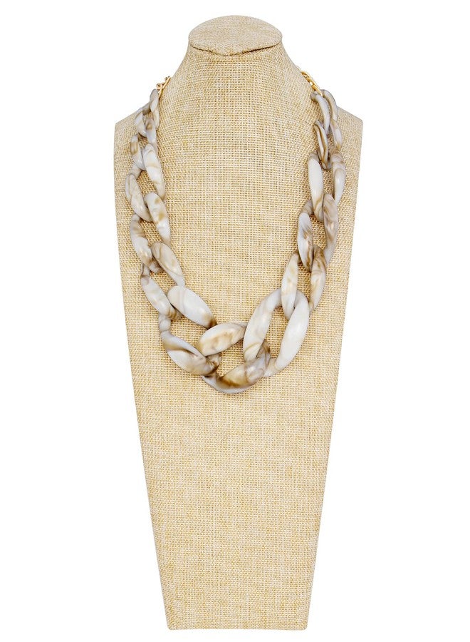 Coiris Statement Chunky Acrylic Chain Link Choker Necklace Fashion Women Collar Necklaces Acrylic Resin Chain Necklace(N0097-Texture Beige) - Image 2