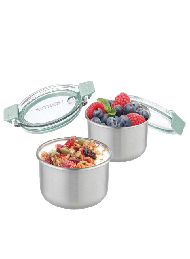 Smash Microwave Safe Stainless Steel Snack Pots Sage,200 ml/ 6.7oz Capacity (Pack of 2) - Image 1