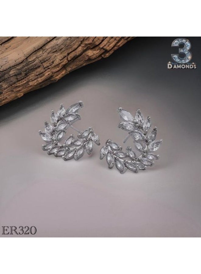 3Diamonds Platinum & Rhodium Plated Half Hoop Earrings with Cubic Zirconia Leaf Design - Image 1