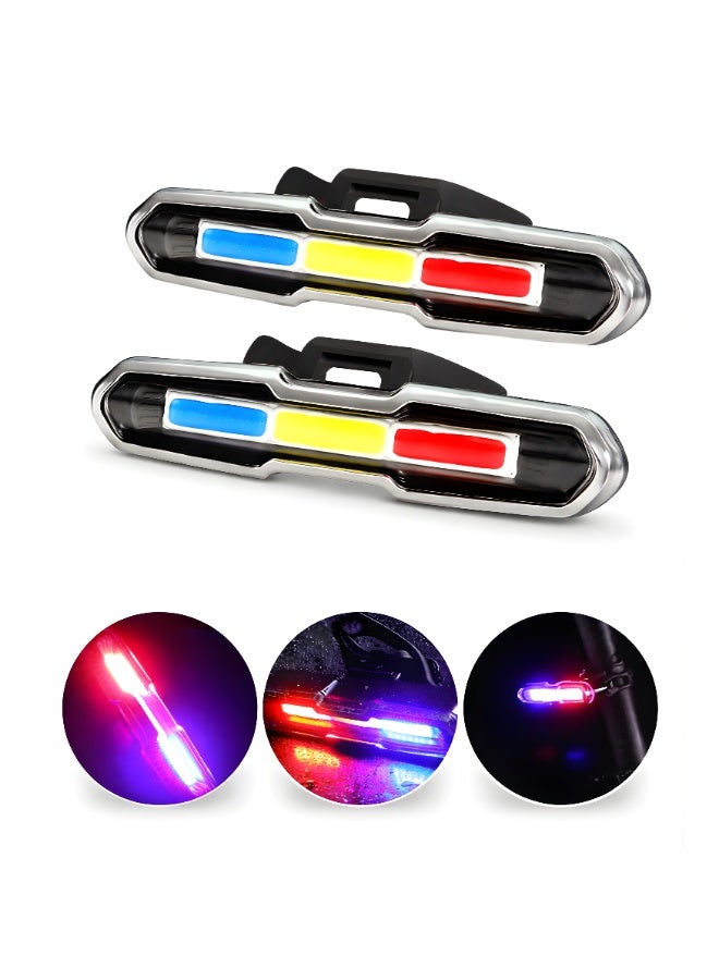 Fukukawa 2 PCS Rechargeable Bicycle LED Light USB Waterproof Bike Front and Rear Light Red Blue White Safety Warning Light with Mount Strap - Image 1