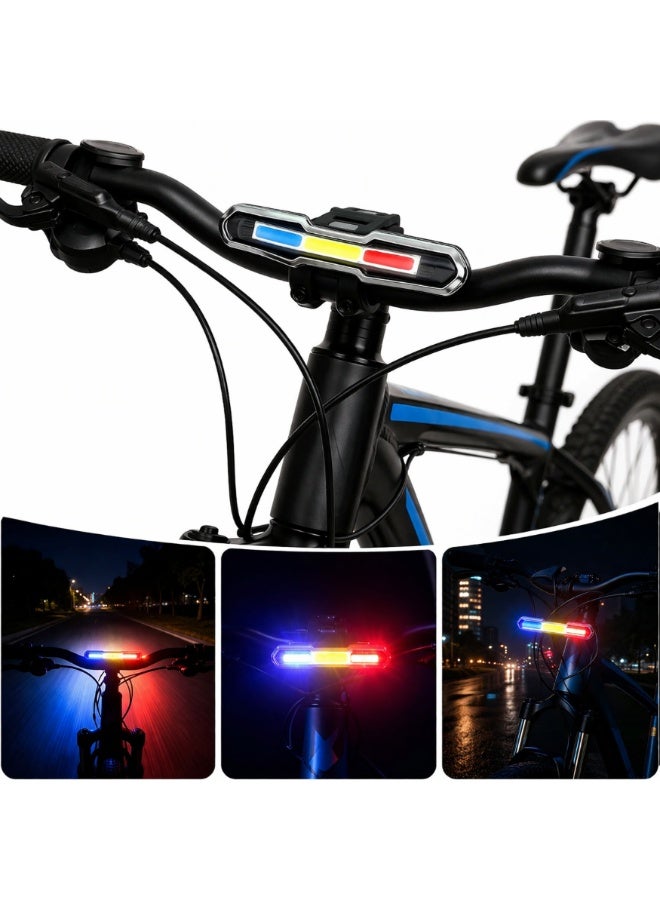 Fukukawa 2 PCS Rechargeable Bicycle LED Light USB Waterproof Bike Front and Rear Light Red Blue White Safety Warning Light with Mount Strap - Image 4