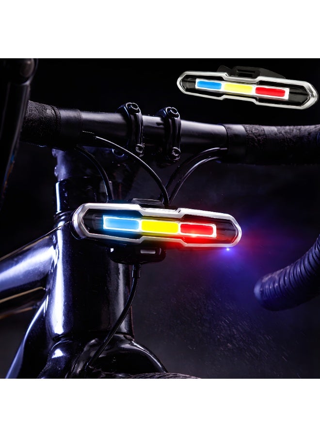 Fukukawa 2 PCS Rechargeable Bicycle LED Light USB Waterproof Bike Front and Rear Light Red Blue White Safety Warning Light with Mount Strap - Image 3