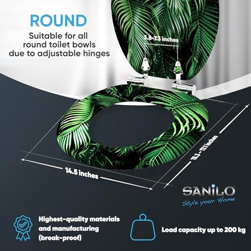 SANILO Wooden Toilet Seat with Soft Close [ROUND] - Decorative, Quiet & Slow Close Molded Wood Seat - With Strong Bumpers & Hinges - Adjustable Fit – Palmdream - Image 4