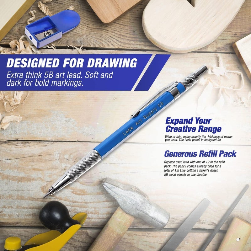 Leda Art Supply مجموعة أقلام رصاص ميكانيكية ليدا 2.0 مم مع 12 قطعة من إعادة تعبئة الرصاص ومبراة واحدة مثالية للرسم والتخطيط والفن المختلط - Image 3