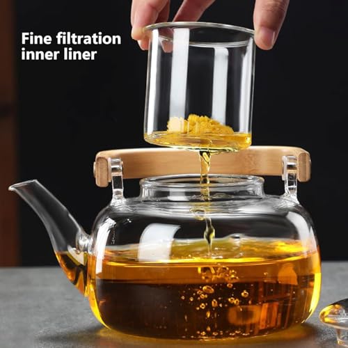 Gipibox® Glass Teapot with Infuser, Stovetop & Microwave Safe Glass Borosilicate Glass Kettle with Wooden Handle for Loose Leaf and Fruit Tea Kettle (Clear - 1 Liter) - Image 5