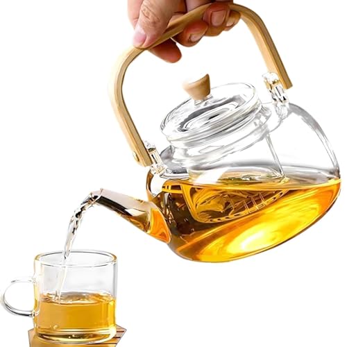 Gipibox® Glass Teapot with Infuser, Stovetop & Microwave Safe Glass Borosilicate Glass Kettle with Wooden Handle for Loose Leaf and Fruit Tea Kettle (Clear - 1 Liter) - Image 1