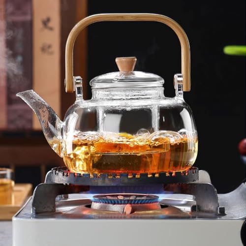 Gipibox® Glass Teapot with Infuser, Stovetop & Microwave Safe Glass Borosilicate Glass Kettle with Wooden Handle for Loose Leaf and Fruit Tea Kettle (Clear - 1 Liter) - Image 3