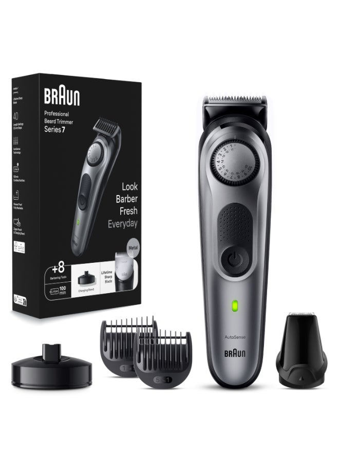 BRAUN Series 7 Men's Beard Trimmer with Best PRO Blade, 40 Adjustable Lengths, Beard Template, Cordless Waterproof Design Silver/Black - Image 5