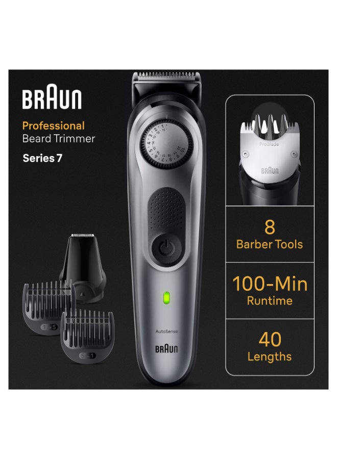 BRAUN Series 7 Men's Beard Trimmer with Best PRO Blade, 40 Adjustable Lengths, Beard Template, Cordless Waterproof Design Silver/Black - Image 3