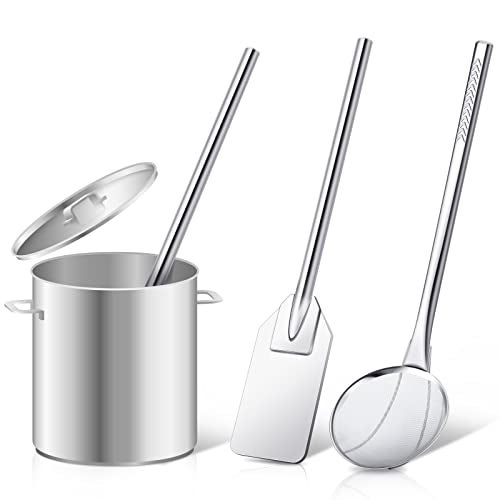 Sabary 2 Pieces 26 Inch Crawfish Paddle Stainless Steel Mixing Paddle and Plated Skimmer Long Skimmer Spoon Fryer Scoop Wire Strainer with Handle for Stirring Brewing Seafood Crawfish Shrimp Boil 