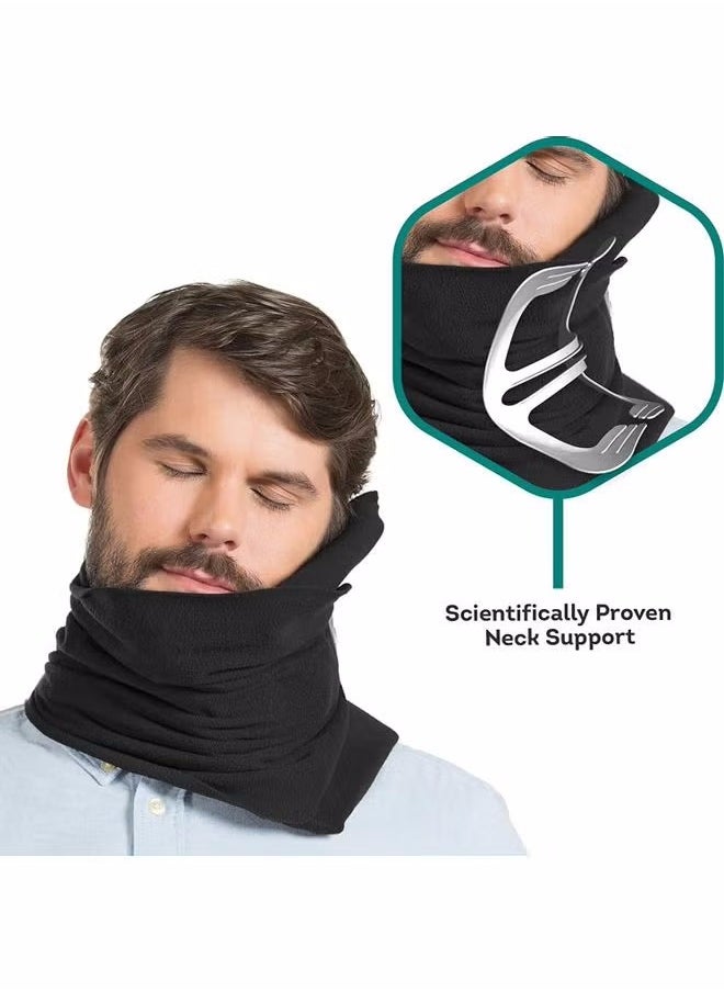 TRAVEL - Neck Support Travel Pillow - Super Soft Neck Pillow with Shoulder Support and Cozy Cushioning Lightweight and Easy to Carry For Airplane Car Train Bus or office-Machine Washable (Black) - Image 1