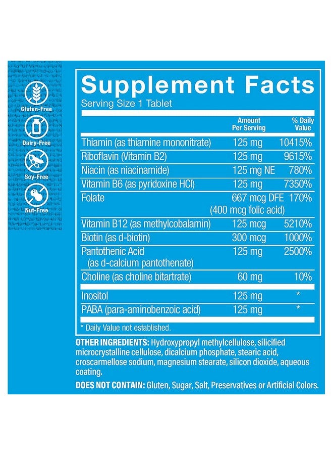 The Vitamin Shoppe B-Complex 125 - Supports Energy Production, Nervous System Function & Nutrient Metabolism - Excellent Source of B1, B2, B6, B12, Niacin, Folic Acid & Biotin (300 Tablets) - Image 3
