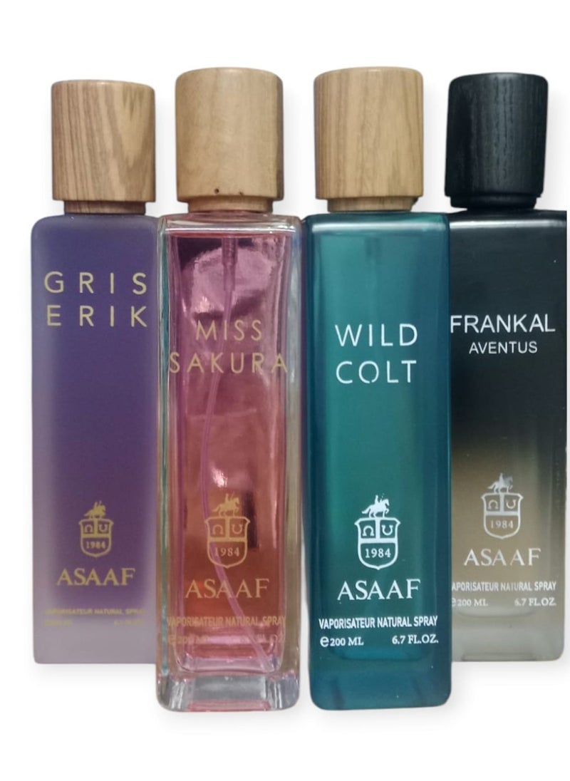 عساف - بكج عساف ( مس ساكورا + وايلد كولت + جريس ايرك+فرانكل افنتوس ) 4*لكل عطر 200 ملي - Image 1