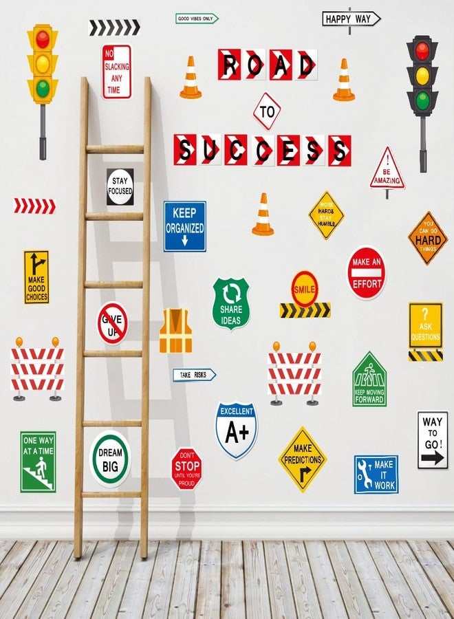 YIMEHDAN Road to Success Wall Decal, Inspirational Quote Traffic Sign Vinyl Wall Stickers, Removable Street Transportation Educational Artwork for Classroom Office Playroom Decor - Image 1