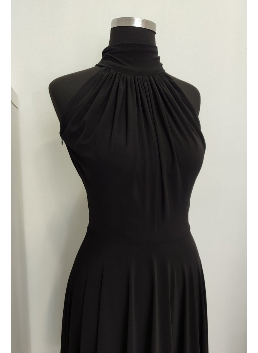 Due Stelle Black Asymmetrical Skirted Backless Flared Dress  - Image 5