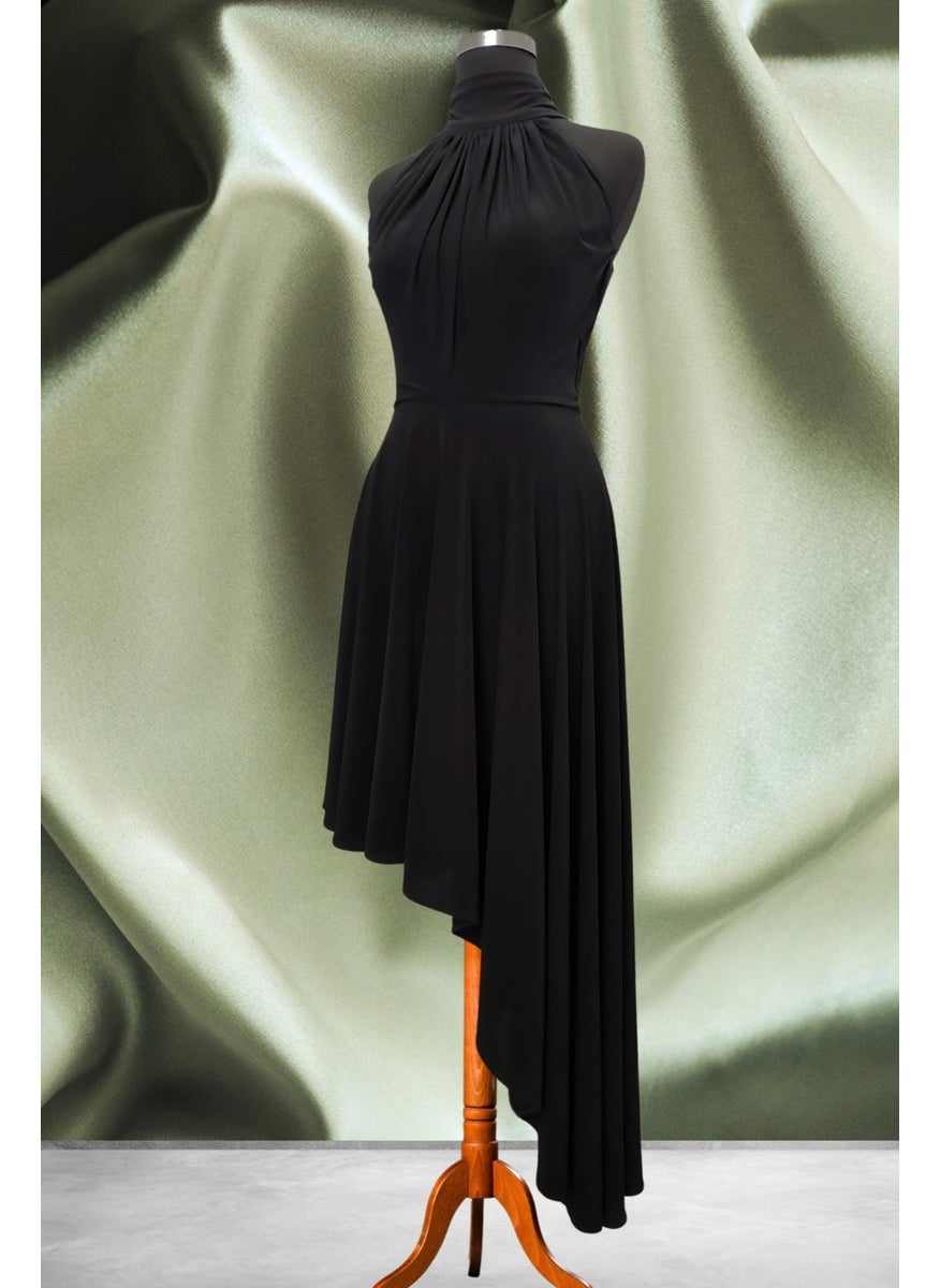 Due Stelle Black Asymmetrical Skirted Backless Flared Dress  - Image 1