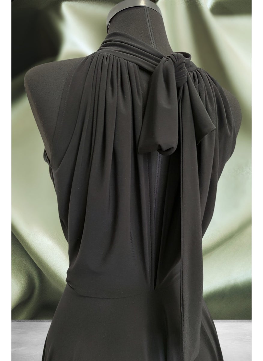 Due Stelle Black Asymmetrical Skirted Backless Flared Dress  - Image 3
