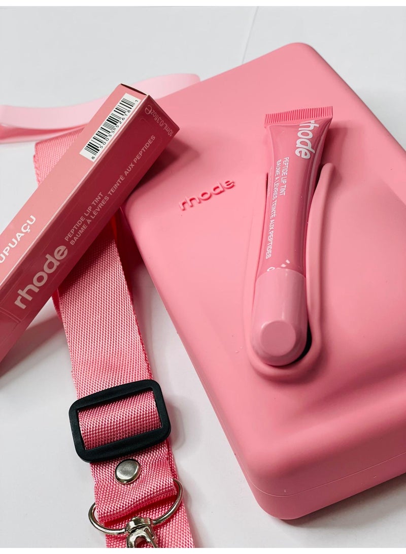 Rhode Pouch Bag with Adjustable Strap and Lip Gloss – Stylish, Compact, and Perfect for On-the-Go Beauty and Everyday Essential (PINK) - Image 5