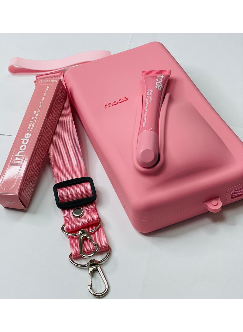 Rhode Pouch Bag with Adjustable Strap and Lip Gloss – Stylish, Compact, and Perfect for On-the-Go Beauty and Everyday Essential (PINK) - Image 4