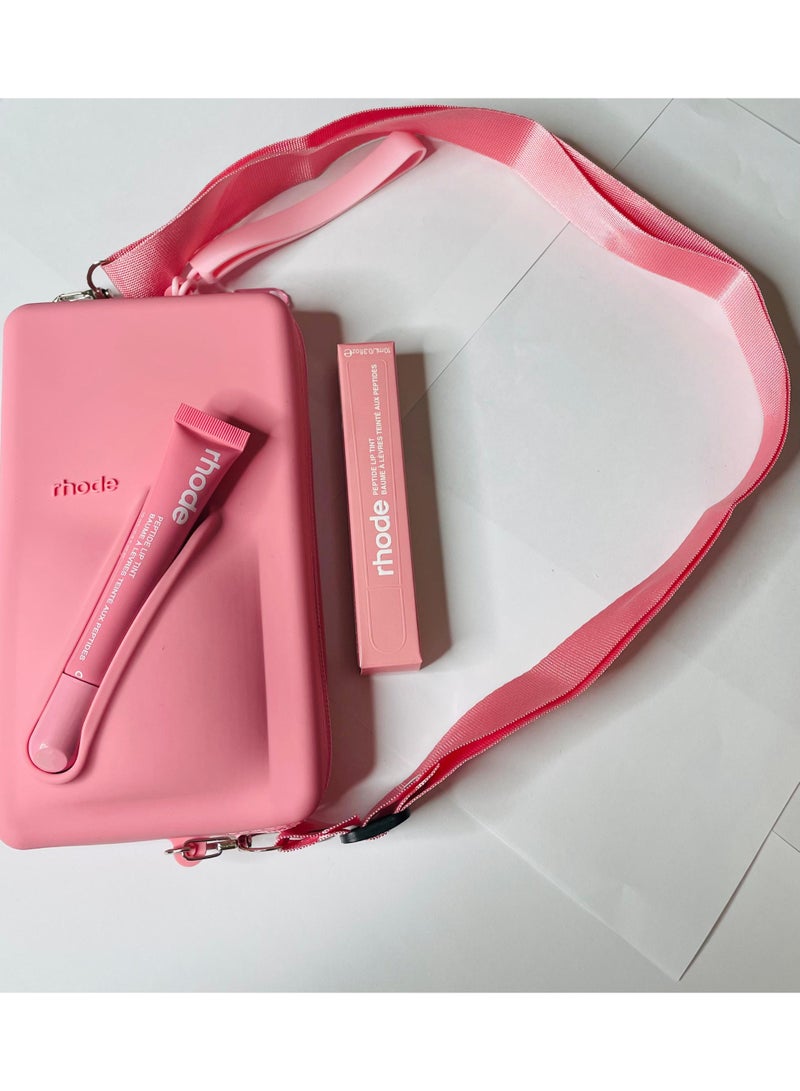Rhode Pouch Bag with Adjustable Strap and Lip Gloss – Stylish, Compact, and Perfect for On-the-Go Beauty and Everyday Essential (PINK) - Image 2