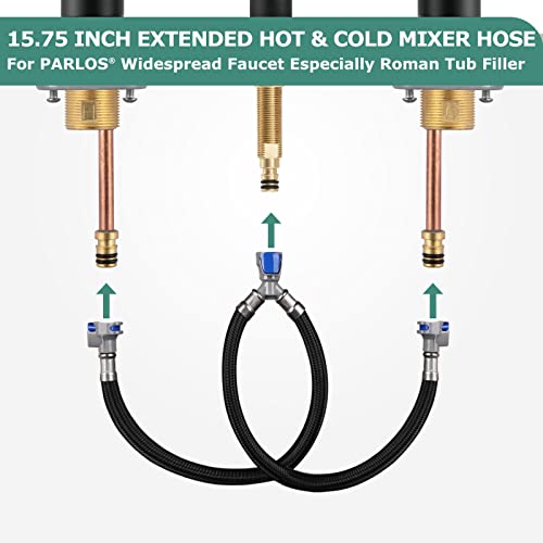 PARLOS 15.75 Inch Extended Quick Connect Hose Hot & Cold Water Mixer Line with Snap-in Buckle for PARLOS Widespread Faucet Roman Tub Filler, 2109301 - Image 2