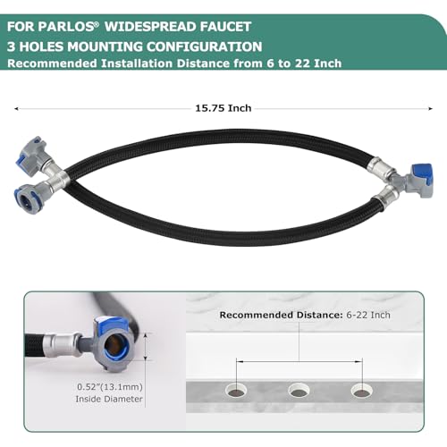 PARLOS 15.75 Inch Extended Quick Connect Hose Hot & Cold Water Mixer Line with Snap-in Buckle for PARLOS Widespread Faucet Roman Tub Filler, 2109301 - Image 3