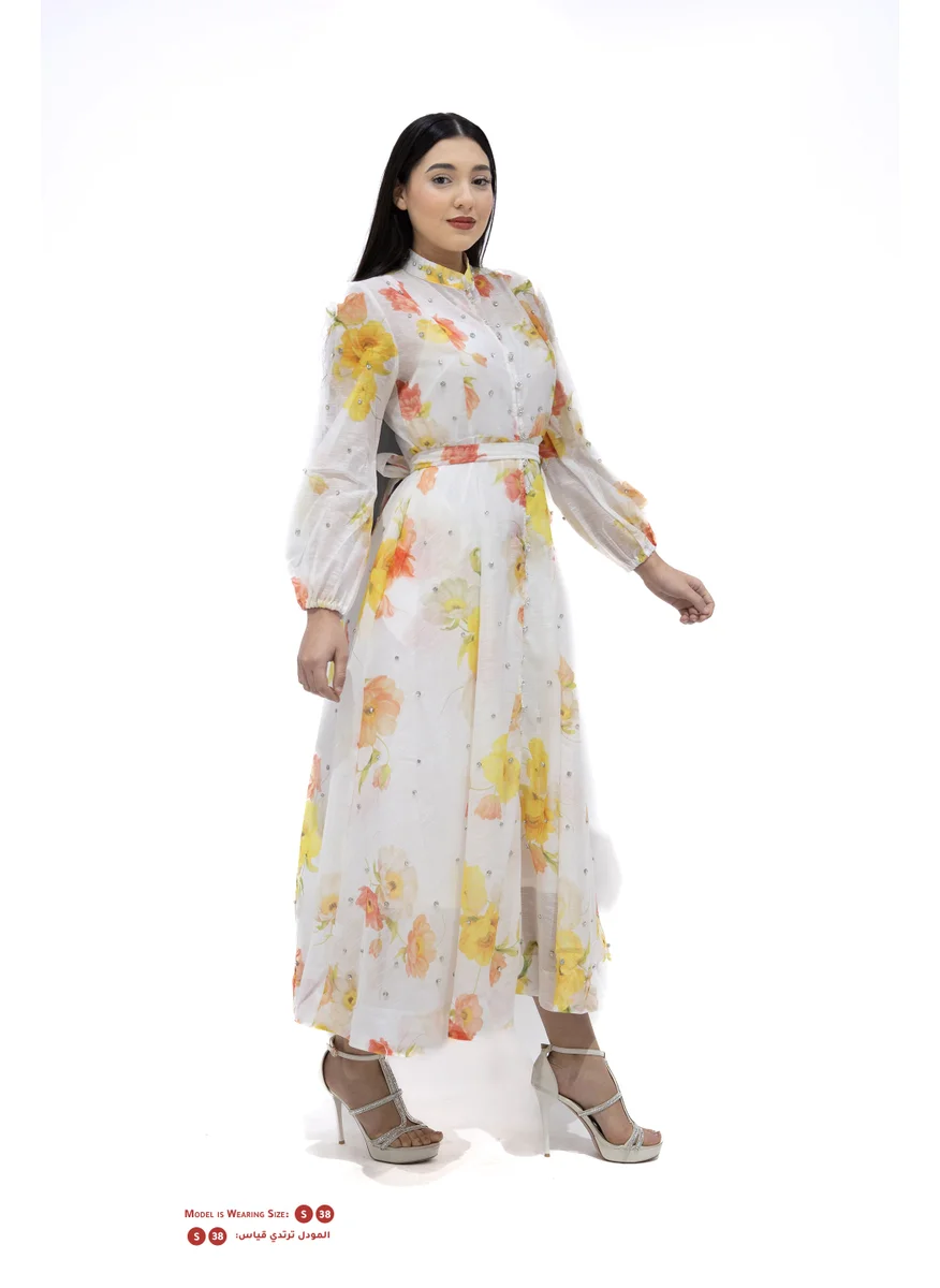 ان لاف Floral Cotton Home Event Dress with Ruffle Detail