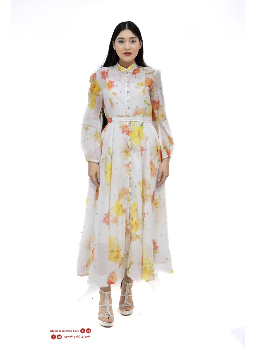 ان لاف Floral Cotton Home Event Dress with Ruffle Detail