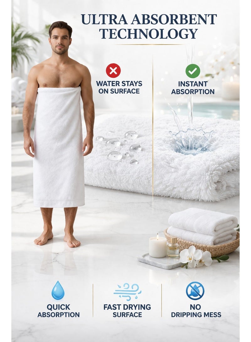 ترينفي منشفة حمام قطنية فاخرة - قطن ممشط 100%، جودة 550 جرامًا للمتر المربع للفنادق والمنتجعات الصحية، ناعمة وسريعة الجفاف وعالية الامتصاص، منشفة حمام كبيرة 67*139 سم بيضاء (عبوة واحدة) - Image 3