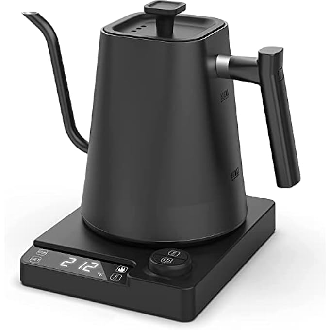 Dxmocos Electric Temperature Control Gooseneck Kettle Pour Over Kettle For Coffee Tea Brewing Stainless Steel Inner Lid And Bottom 1200W Rapid Heating 1L Matte Black - Image 1