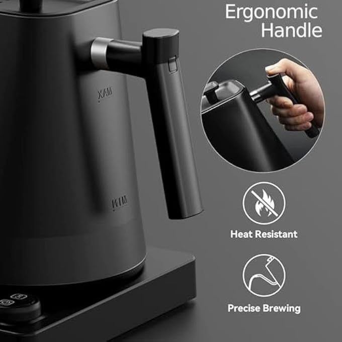 Dxmocos Electric Temperature Control Gooseneck Kettle Pour Over Kettle For Coffee Tea Brewing Stainless Steel Inner Lid And Bottom 1200W Rapid Heating 1L Matte Black - Image 3