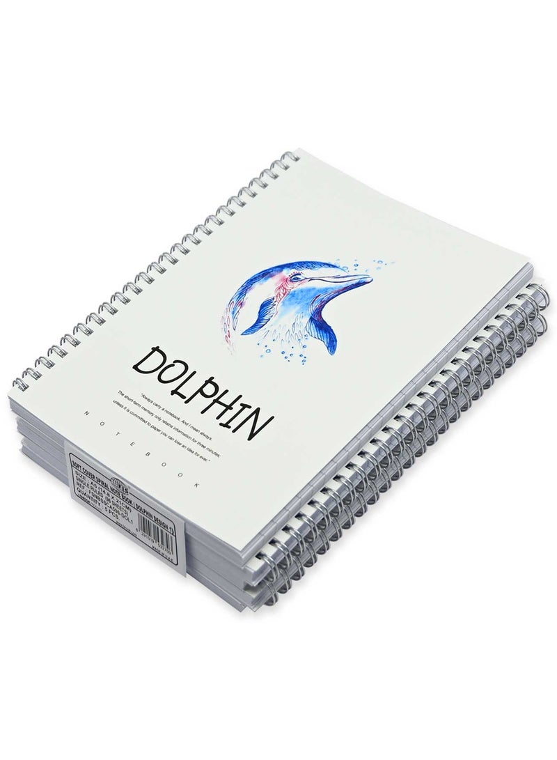 FIS Pack Of 5 Spiral Soft Cover Notebook, 96 Sheets A5 Dolphin Design 1 -FSNBSSCA596-DOL1 - Image 3