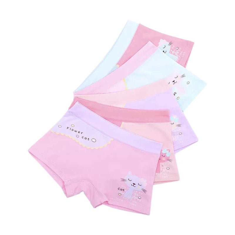 Core Pretty Little Girls Boy Shorts Underwear Toddler Soft Cotton Panties Kids Comfortable Boxer Briefs Cat Print Kitty Pattern Underpants Size 6-8Y (Flower Cat, 6-8Y) - Image 1