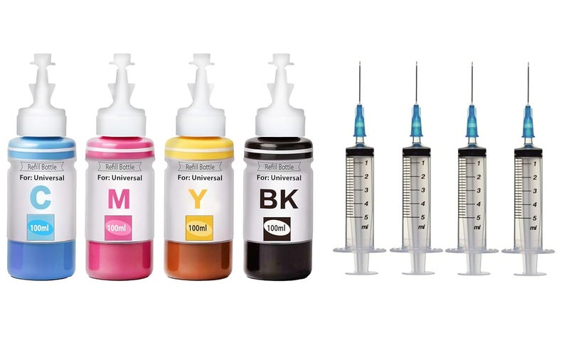 Verena Refill Kit Compatible for Canon Pixma E470, E470, E477, E400, E410, E417, E560, E3370, E4570, MG2577S Printers Cartridges (4Colour & 4Syring) - Image 1