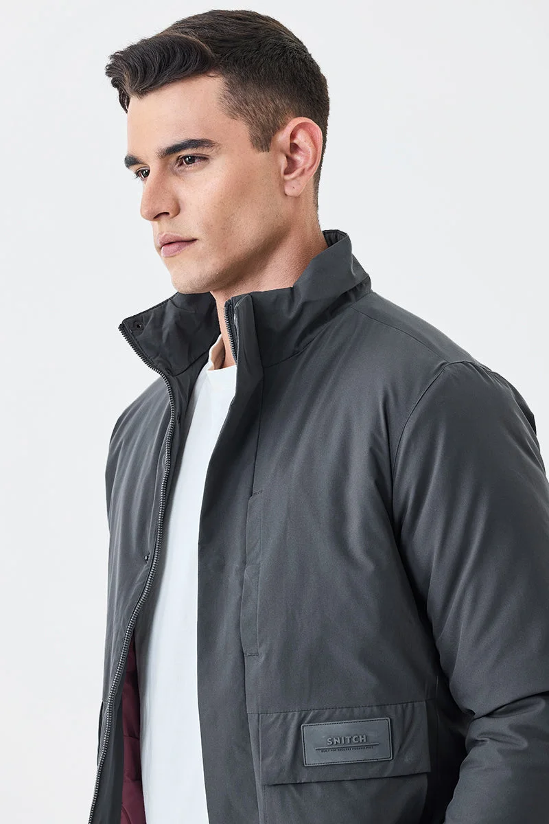Snitch Grey Double Pocket High Neck Zipper Jacket for Men | Best Price UAE