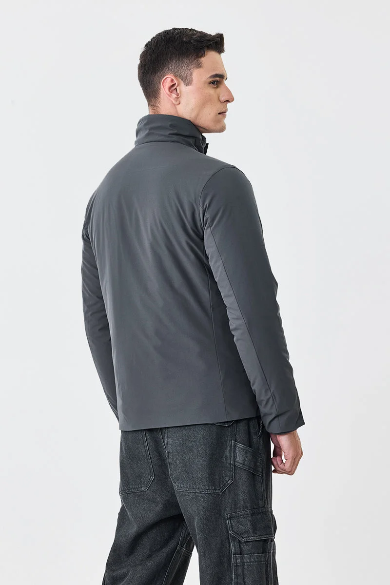 Snitch Grey Double Pocket High Neck Zipper Jacket for Men | Best Price UAE