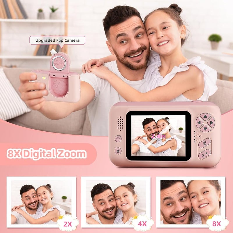 Makolle Rawrr Kids Digital Camera, Pink, 8 Megapixels, 1080p Video, 32 GB Memory, Child (3-8 Years), Compact, Auto Focus, Optical Zoom 8x, OLED Display 2.4 Inches, USB, Pink - Image 3