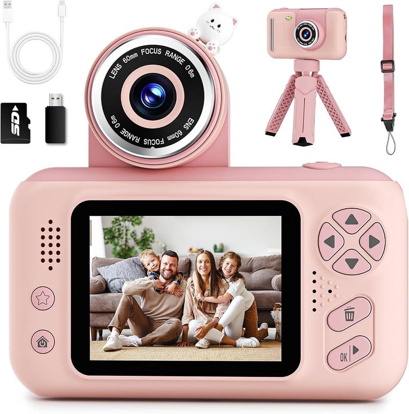 Makolle Rawrr Kids Digital Camera, Pink, 8 Megapixels, 1080p Video, 32 GB Memory, Child (3-8 Years), Compact, Auto Focus, Optical Zoom 8x, OLED Display 2.4 Inches, USB, Pink - Image 1