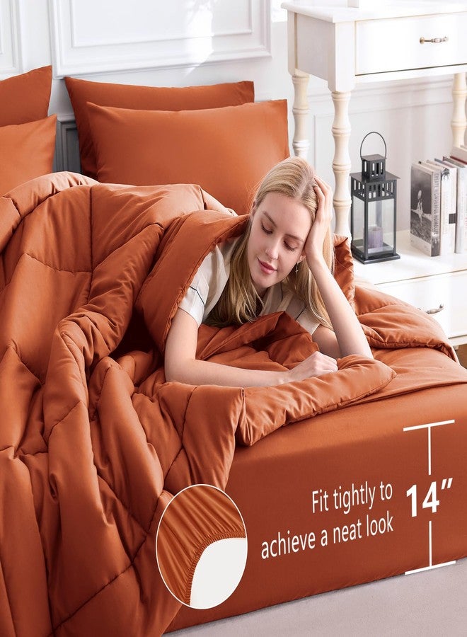 CozyLux Full Size Comforter Set - 7 Pieces Bed in a Bag Set Burnt Orange, Bedding Sets Full with All Season Quilted Comforter, Flat Sheet, Fitted Sheet, Pillowcases, Terracotta, Full - Image 5