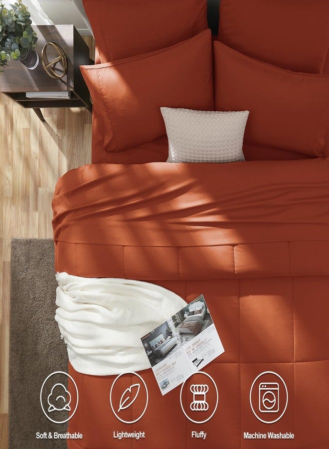 CozyLux Full Size Comforter Set - 7 Pieces Bed in a Bag Set Burnt Orange, Bedding Sets Full with All Season Quilted Comforter, Flat Sheet, Fitted Sheet, Pillowcases, Terracotta, Full - Image 2