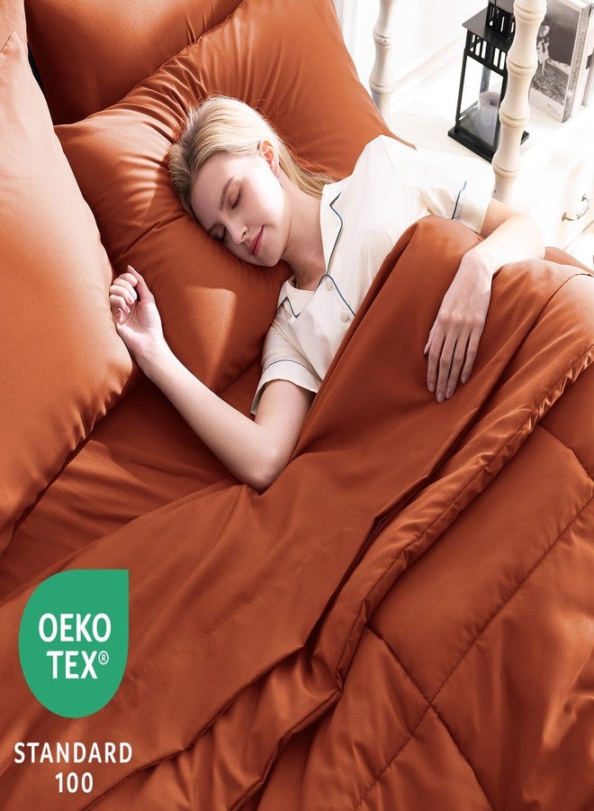 CozyLux Full Size Comforter Set - 7 Pieces Bed in a Bag Set Burnt Orange, Bedding Sets Full with All Season Quilted Comforter, Flat Sheet, Fitted Sheet, Pillowcases, Terracotta, Full - Image 3
