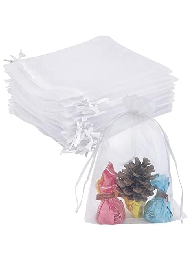 100 Pack White Organza Drawstring Bags 5 by 7 Inches Sheer Mesh Pouches for Wedding Party Favor Baby Shower Jewelry Gift Packaging - Image 1