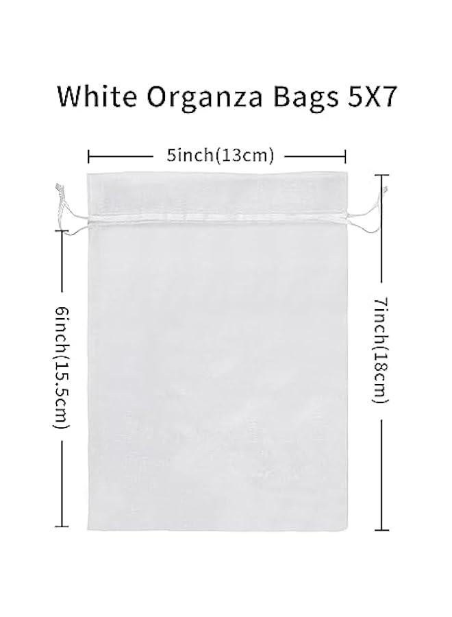 100 Pack White Organza Drawstring Bags 5 by 7 Inches Sheer Mesh Pouches for Wedding Party Favor Baby Shower Jewelry Gift Packaging - Image 2