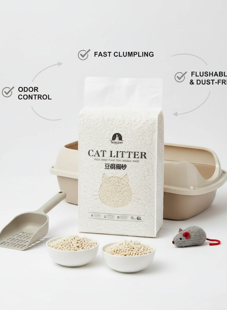 تاوتواص مجموعة من 6 قطع من TaoTaoPets سعة 6 لتر، قابلة للتحلل البيولوجي، ماصة للمياه معطرة وناعمة طبيعية من التوفو للقطط (36 لتر) - Image 3