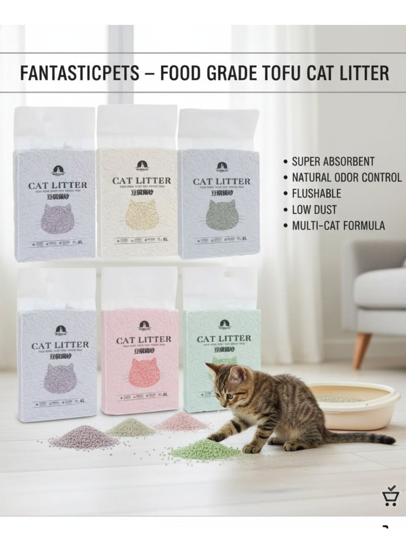 تاوتواص مجموعة من 6 قطع من TaoTaoPets سعة 6 لتر، قابلة للتحلل البيولوجي، ماصة للمياه معطرة وناعمة طبيعية من التوفو للقطط (36 لتر) - Image 2